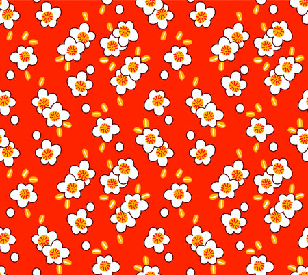 Japanese Cartoon Cherry Blossom Vector Seamless Patternのイラスト素材