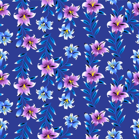 Japanese Sweet Garden Flower Branch Vector Seamless Patternのイラスト素材
