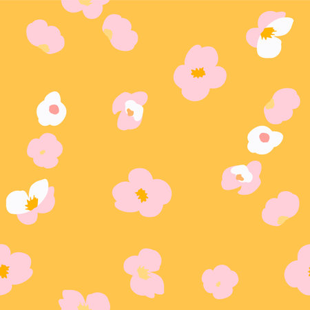 Japanese Cute Cherry Blossom Fall Vector Seamless Patternのイラスト素材