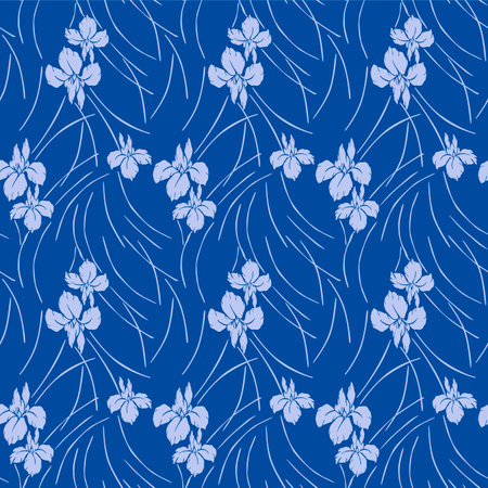 Japanese Orchid Swirl Line Vector Seamless Patternのイラスト素材