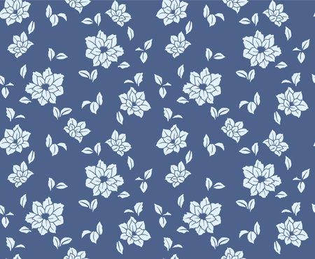 Japanese Romantic Flower Leaf Motif Vector Seamless Patternのイラスト素材