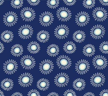 Japanese Sunflower Motif Vector Seamless Patternのイラスト素材