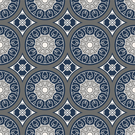 Japanese Circle Star Tile Vector Seamless Patternのイラスト素材