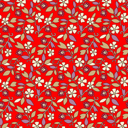 Japanese Swirl Flower Leaf Branch Vector Seamless Patternのイラスト素材