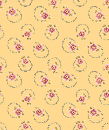 Japanese Flower Leaf Ring Vector Seamless Patternのイラスト素材