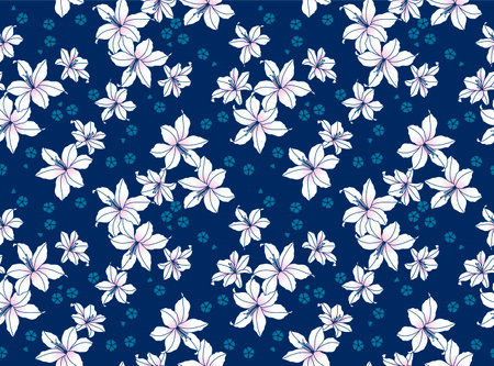 Japanese Lily Flower Fall Vector Seamless Patternのイラスト素材
