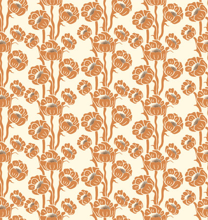Japanese Vintage Lotus Bud Branch Vector Seamless Patternのイラスト素材