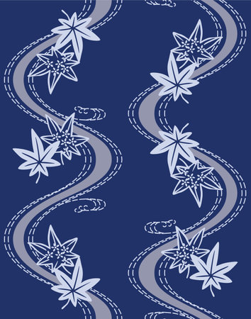 Japanese Maple Leaf River Vector Seamless Patternのイラスト素材