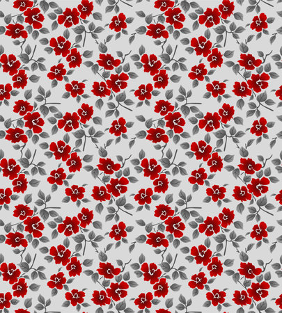 Japanese Flower Leaf Branch Vector Seamless Patternのイラスト素材