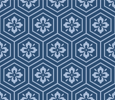 Japanese Flower Hexagon Vector Seamless Patternのイラスト素材