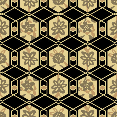 Japanese Flower Hexagon Net Vector Seamless Patternのイラスト素材