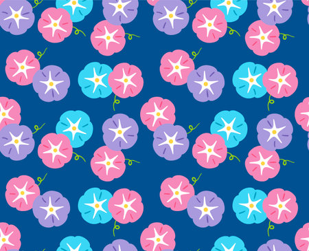 Japanese Colorful Morning Glory Flower Vector Seamless Patternのイラスト素材