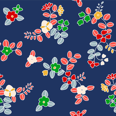 Japanese Colorful Flower Vine Vector Seamless Patternのイラスト素材