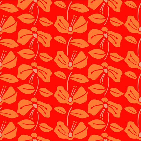 Japanese Wild Flower Motif Vector Seamless Patternのイラスト素材