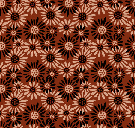 Japanese Pretty Sunflower Vector Seamless Patternのイラスト素材