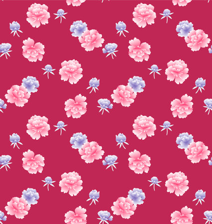 Japanese Sweet Garden Flower Vector Seamless Patternのイラスト素材