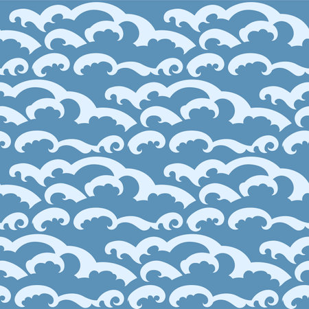 Japanese Ocean Swirl Wave Vector Seamless Patternのイラスト素材