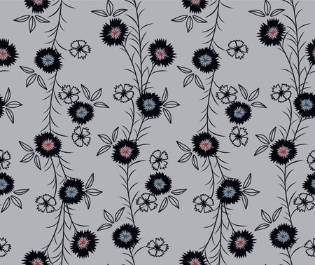 Japanese Circle Flower Vine Vector Seamless Patternのイラスト素材