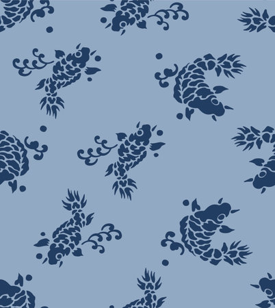 Japanese Swimming Koi Fish Vector Seamless Patternのイラスト素材