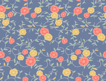Japanese Curl Flower Vine Vector Seamless Patternのイラスト素材