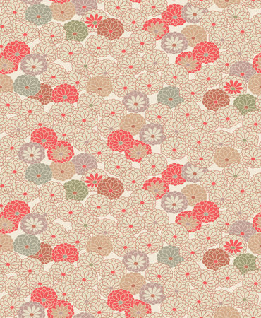 Japanese Round Petal Flower Vector Seamless Patternのイラスト素材
