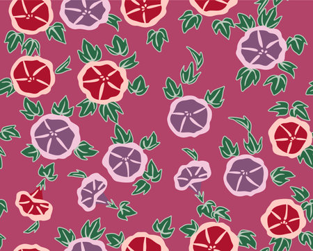 Japanese Pretty Morning Glory Flower Vector Seamless Patternのイラスト素材