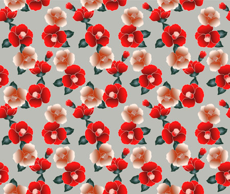 Japanese Sweet Flower Leaf Vector Seamless Patternのイラスト素材