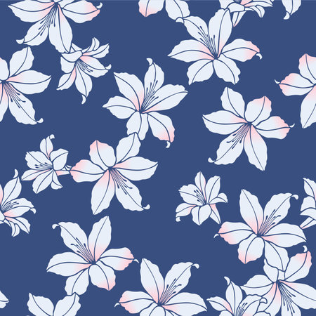 Japanese Lily Flower Fall Vector Seamless Patternのイラスト素材