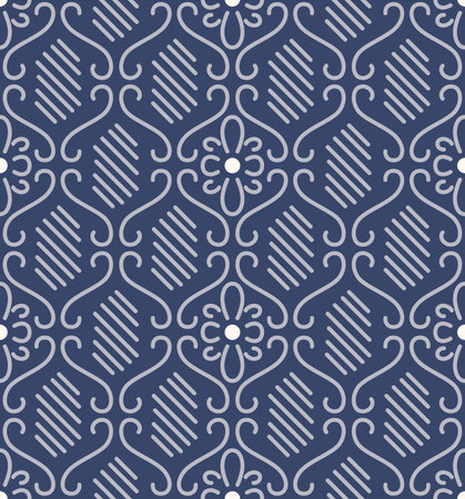 Japanese Curl Line Flower Diamond Vector Seamless Patternのイラスト素材