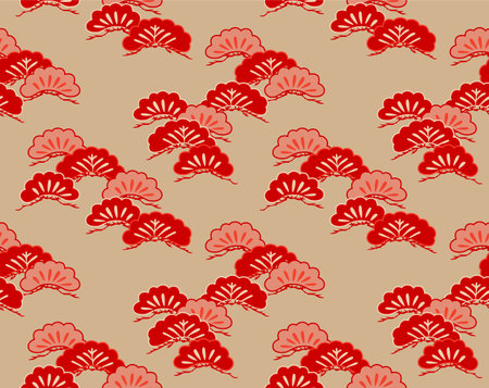 Japanese Pine Leaf Fan Vector Seamless Patternのイラスト素材