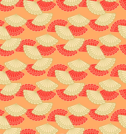 Japanese Hand Fan Vector Seamless Patternのイラスト素材