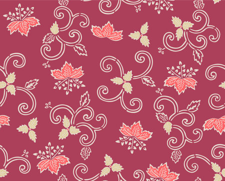 Japanese Leaf Bouquet Curl Vine Vector Seamless Patternのイラスト素材