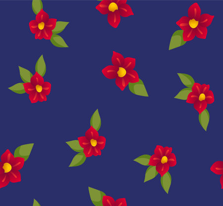 Japanese Star Flower Leaf Motif Vector Seamless Patternのイラスト素材