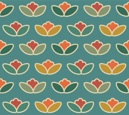 Japanese Flower Bud Motif Vector Seamless Patternのイラスト素材
