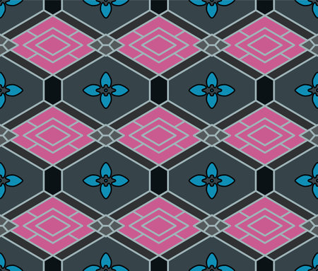 Japanese Flower Diamond Net Vector Seamless Patternのイラスト素材