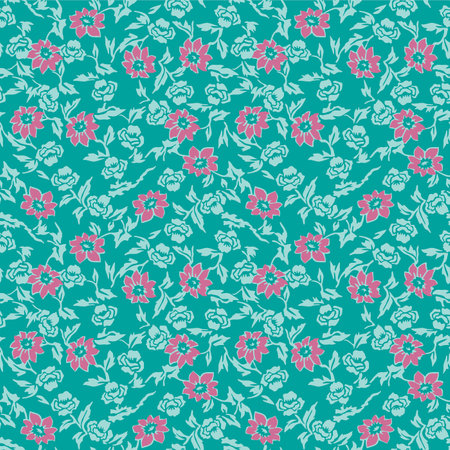 Japanese Garden Flower Vine Vector Seamless Patternのイラスト素材