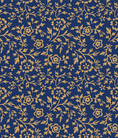 Japanese Garden Flower Swirl Branch Vector Seamless Patternのイラスト素材