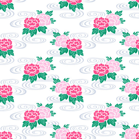 Japanese Flower Swirl River Vector Seamless Patternのイラスト素材