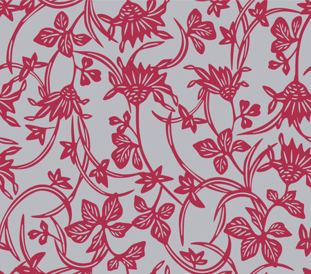 Japanese Wild Flower Leaf Vector Seamless Patternのイラスト素材