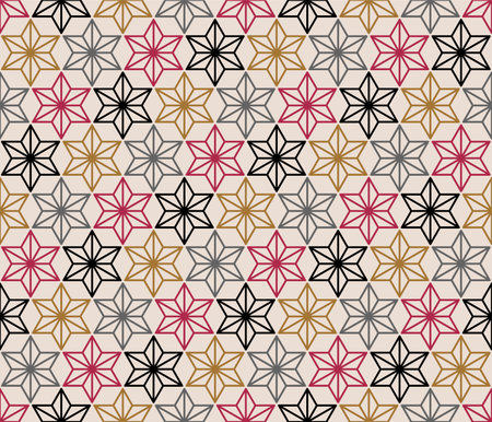 Japanese Hexagon Star Line Vector Seamless Patternのイラスト素材