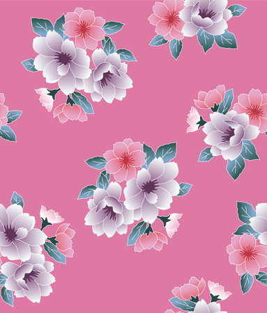 Japanese Pretty Bouquet Vector Seamless Patternのイラスト素材