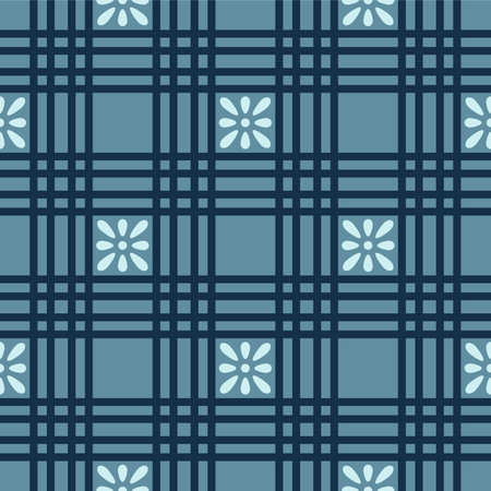 Japanese Flower Plaid Vector Seamless Patternのイラスト素材
