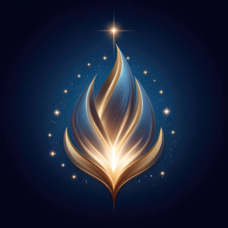 This stunning image features an elegant flame design topped with a glowing star, set against a dark background, evoking feelings of inspiration and tranquility.の素材