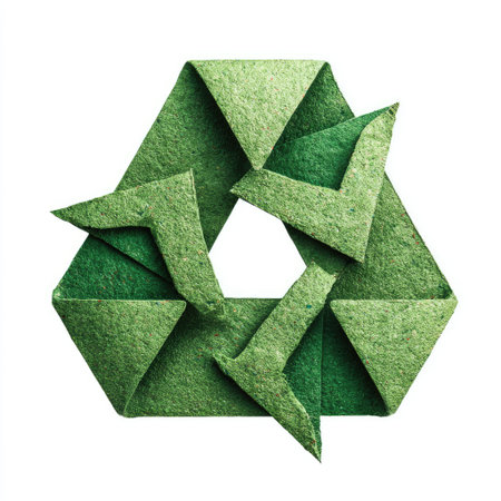 This artistic representation features a recycling symbol crafted from textured green paper, showcasing creativity and environmental consciousness. Perfect for promoting sustainability.の素材