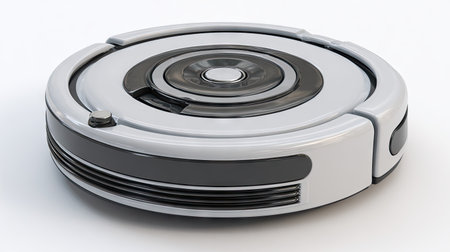 A sleek and modern robotic vacuum cleaner, showcasing its advanced technology and automatic cleaning capabilities, ideal for smart home environments.の素材