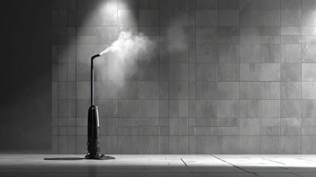 A sleek steam cleaning device releases vapor in a contemporary indoor space, highlighting efficiency and modern design. Ideal for showcasing cleaning technology.の素材