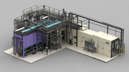This image showcases advanced industrial manufacturing equipment designed for modern production processes and efficient operations within a facility.の素材