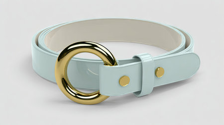 This trendy light blue belt features a chic gold ring buckle, perfect for adding a stylish touch to any outfit. Ideal for fashion enthusiasts.の素材