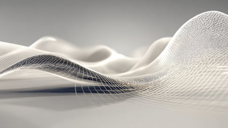 This image features abstract white wave patterns with a mesh structure, creating a smooth and elegant design that enhances any modern digital project or presentation.の素材