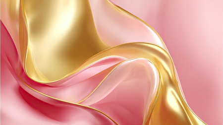 This stunning image showcases elegant flowing textiles in soft pink and shimmering gold hues. Perfect for design projects, this visual evokes luxury and sophistication.の素材